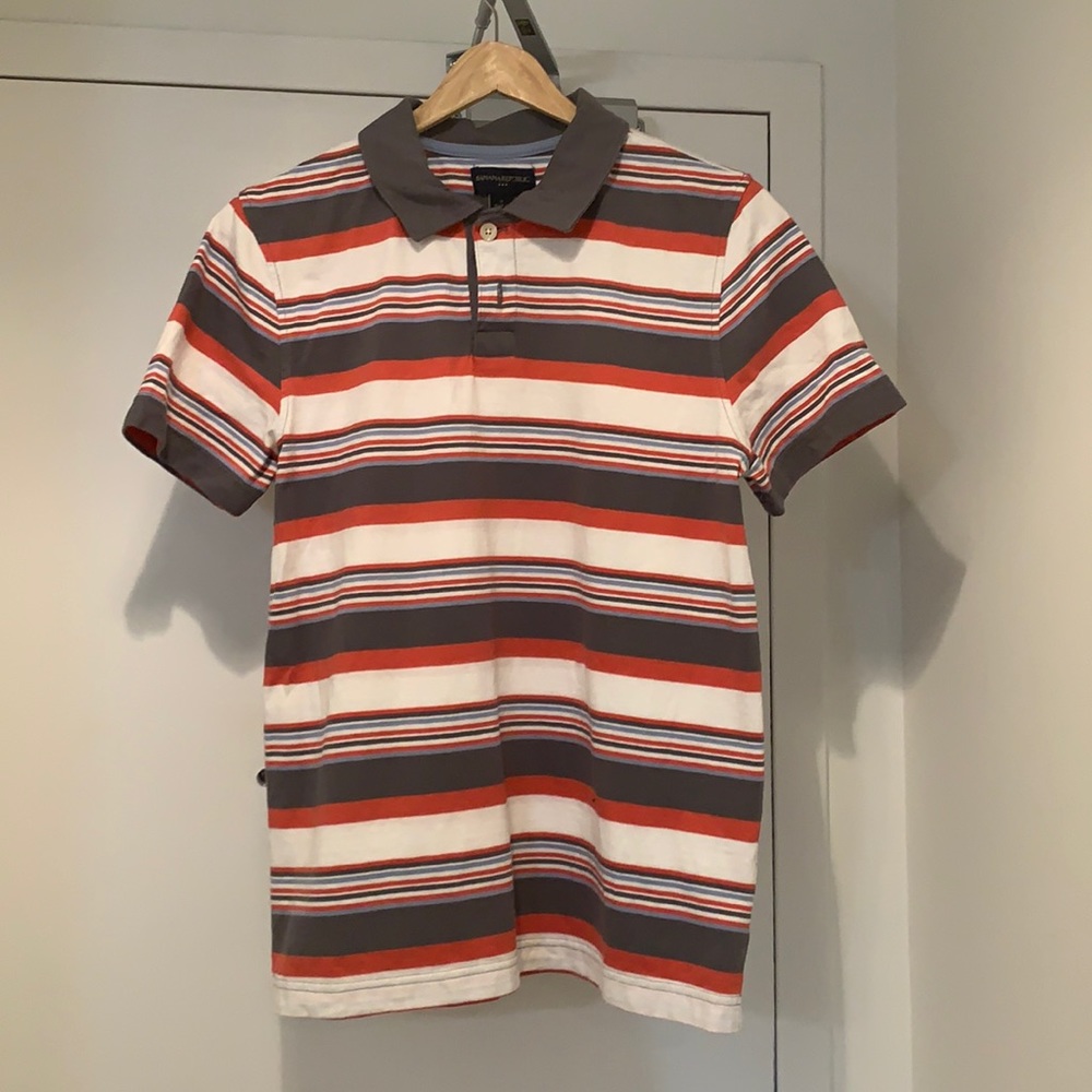 Men's Banana Republic Grey-white-red Striped Polo Size S